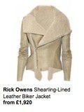 Veste Peau Lainée Rick Owens t.36 collection de cet hiver